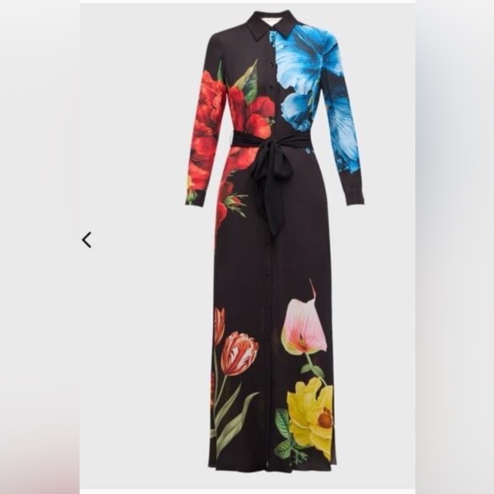 Alice + Olivia Black Floral Long Sleeve Dress